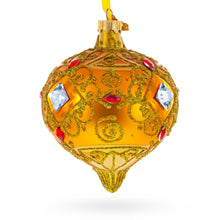 Load image into Gallery viewer, Amber Gold Jeweled Scroll Onion-Shape Finial Glass Christmas Ornament
