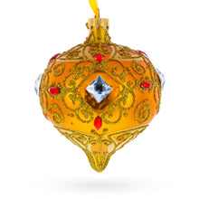 Load image into Gallery viewer, Amber Gold Jeweled Scroll Onion-Shape Finial Glass Christmas Ornament