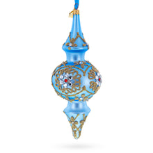 Load image into Gallery viewer, Royal Blue Jeweled Scroll Double-Ended Finial Drop Glass Christmas Ornament