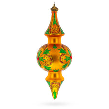 Load image into Gallery viewer, Golden Holly &amp; Ivy Glitter Double-Ended Finial Drop Glass Christmas Ornament