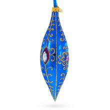 Load image into Gallery viewer, Royal Blue Jewel Scroll Elongated Pointed Teardrop Finial Glass Christmas Ornament