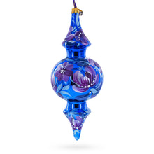 Load image into Gallery viewer, Cobalt Blue Floral Double-Ended Finial Drop Glass Christmas Ornament