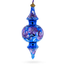 Load image into Gallery viewer, Cobalt Blue Floral Double-Ended Finial Drop Glass Christmas Ornament