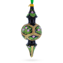 Load image into Gallery viewer, Black &amp; Gold Floral Medallion Double-Ended Finial Drop Glass Christmas Ornament