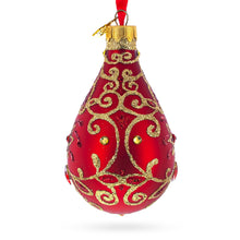 Load image into Gallery viewer, Golden Flowers on Red Waterdrop Finial Glass Christmas Ornament