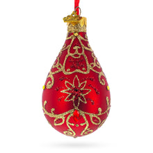Load image into Gallery viewer, Golden Flowers on Red Waterdrop Finial Glass Christmas Ornament