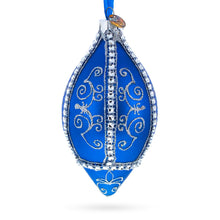 Load image into Gallery viewer, Jeweled Pattern on Blue Pointed Teardrop Finial Glass Christmas Ornament