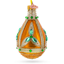 Load image into Gallery viewer, Turquoise Jewels on Striped Gold Glass Waterdrop Finial Christmas Ornament