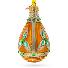 Load image into Gallery viewer, Turquoise Jewels on Striped Gold Glass Waterdrop Finial Christmas Ornament