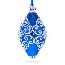 Load image into Gallery viewer, Blue Jeweled Scroll Pointed Teardrop Finial Glass Christmas Ornament