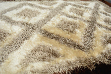 Load image into Gallery viewer, DaDa Bedding Shaggy Soft Viscose Champagne Brown Geometric Diamond Large Area Carpet Rug