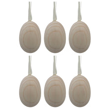 Load image into Gallery viewer, 6 Blank Unpainted Wooden Egg Ornaments on Ribbon 2.75 Inches