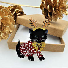 Load image into Gallery viewer, Santa's Little Helper Cat Brooch by Cherryloco Jewellery
