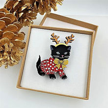 Load image into Gallery viewer, Santa's Little Helper Cat Brooch by Cherryloco Jewellery