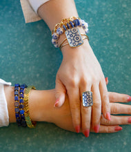 Load image into Gallery viewer, Santorini Cobalt Blue and White Golden Cuff Bracelet