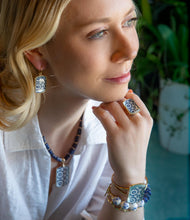 Load image into Gallery viewer, Santorini Cobalt Blue and White Golden Ring