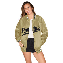 Load image into Gallery viewer, Purdue Satin Letterman Bomber Jacket