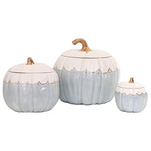 Load image into Gallery viewer, Scalloped Pumpkin Jars with 22K Gold Accents in Light Blue