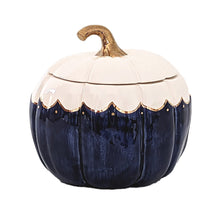 Load image into Gallery viewer, Scalloped Pumpkin Jars with 22K Gold Accents in Navy Blue