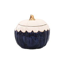 Load image into Gallery viewer, Scalloped Pumpkin Jars with 22K Gold Accents in Navy Blue