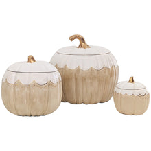 Load image into Gallery viewer, Scalloped Pumpkin Jars with 22K Gold Accents in Tan
