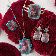 Load image into Gallery viewer, Scenic Dark Florals Blue Apatite Golden Drop Earrings