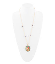 Load image into Gallery viewer, Scenic Floral and Blue Turquoise Golden Pendant Necklace