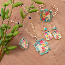 Load image into Gallery viewer, Scenic Floral and Blue Turquoise Golden Pendant Necklace