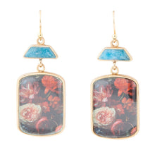 Load image into Gallery viewer, Scenic Dark Florals Blue Apatite Golden Drop Earrings