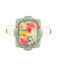 Load image into Gallery viewer, Scenic Floral Blue Turquoise and Golden Cuff Bracelet
