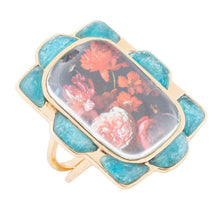Load image into Gallery viewer, Scenic Red Florals Blue Apatite Golden Statement Ring