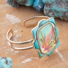 Load image into Gallery viewer, Scenic Sedona Blue Turquoise and Golden Cuff Bracelet
