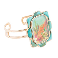 Load image into Gallery viewer, Scenic Sedona Blue Turquoise and Golden Cuff Bracelet