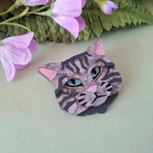 Load image into Gallery viewer, Scottish Wild Cat Grey Tabby Brooch by Cherryloco