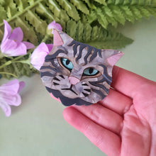 Load image into Gallery viewer, Scottish Wild Cat Grey Tabby Brooch by Cherryloco