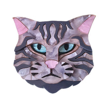 Load image into Gallery viewer, Scottish Wild Cat Grey Tabby Brooch by Cherryloco
