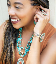 Load image into Gallery viewer, Sedona Blue Turquoise Goldtone Statement Cuff Bracelet