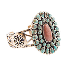 Load image into Gallery viewer, Sedona Blue Turquoise Goldtone Statement Cuff Bracelet