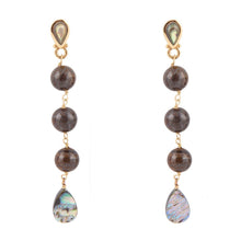 Load image into Gallery viewer, Sepia Sea Blue Abalone Post Golden Drop Earrings