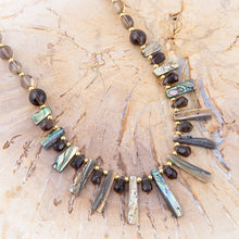 Load image into Gallery viewer, Sepia Sea Green Abalone Statement Golden Necklace