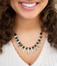 Load image into Gallery viewer, Sepia Sea Green Abalone Statement Golden Necklace