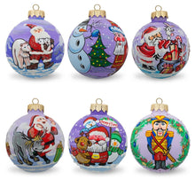Load image into Gallery viewer, Set of 6 Santa Claus and Friends Glass Christmas Ornaments