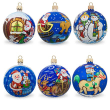 Load image into Gallery viewer, Set of 6 Santa, Reindeer, Snowman, Nutcracker, and Holiday Scenes Glass Christmas Ornaments
