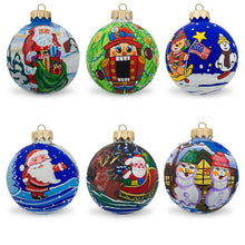 Load image into Gallery viewer, Set of 6 Snowman, Bear, Santa, Nutcracker Glass Ball Christmas Ornaments