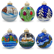 Load image into Gallery viewer, Set of 6 Snowman, Bear, Santa, Nutcracker Glass Ball Christmas Ornaments