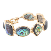Load image into Gallery viewer, Shapes of Blue and Green Abalone Golden Link Bracelet