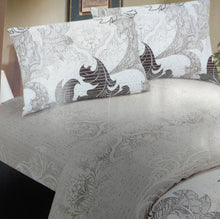 Load image into Gallery viewer, DaDa Bedding Paisley Grey Floral Leaves Fitted Sheet &amp; Pillow Cases Set (FTS8197)