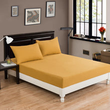 Load image into Gallery viewer, DaDa Bedding Honey Yellow Poplin Cotton Fitted Sheet w/ Pillow Cases (JHW-550-Fitted)