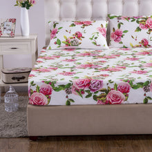 Load image into Gallery viewer, DaDa Bedding Romantic Roses Lovely Spring Pink Floral Fitted Bed Sheet w/ Pillow Cases (JHW879-Fitted)