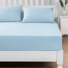 Load image into Gallery viewer, DaDa Bedding Soothing SeaFoam Sky Blue Cotton Fitted Bed Sheet w/Pillow Cases (JHW604)